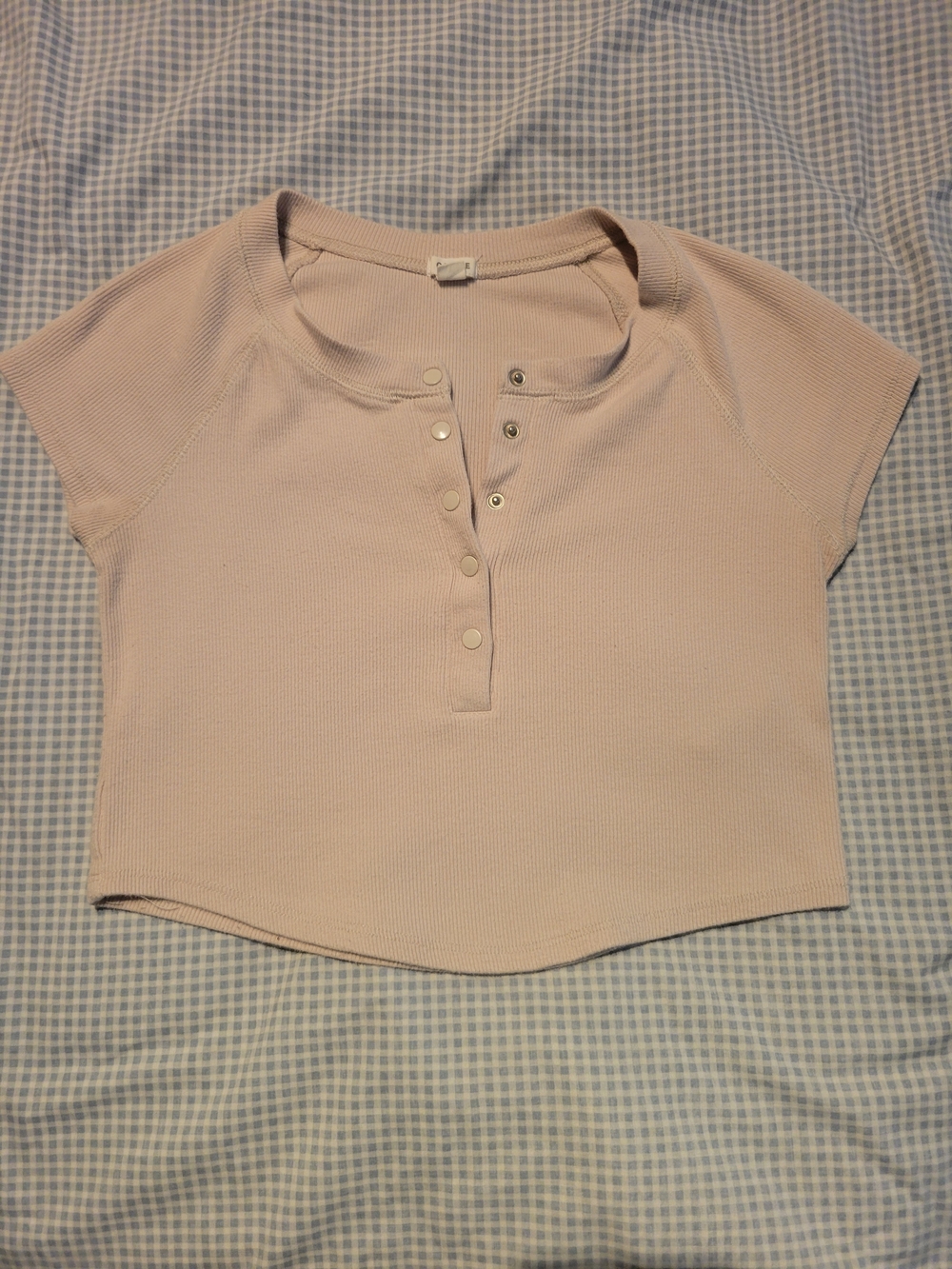 Garage Cream Ribbed Snap-Button Crop Top